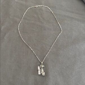Sterling cat pendant and chain with crystal.